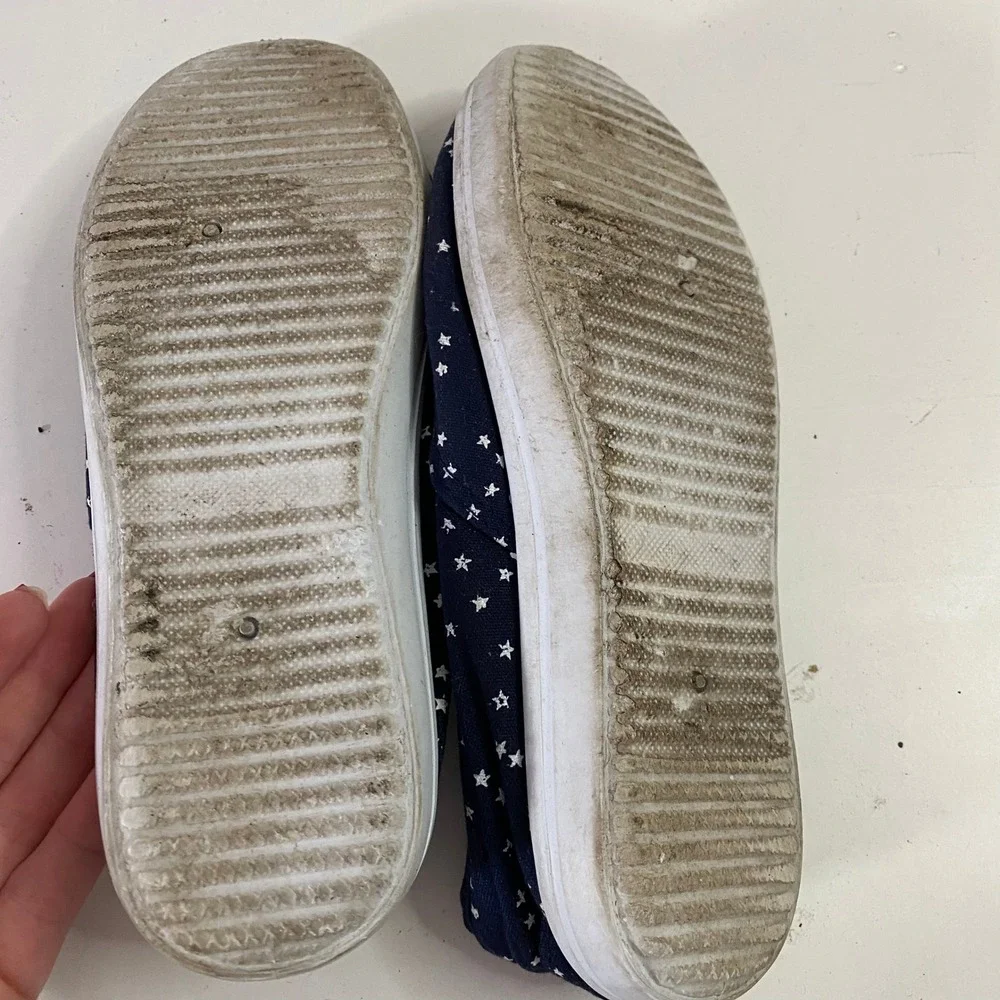 Basic‎ Editions Star Print Slip On Sneakers Womens 7 Navy Blue Canvas Flats